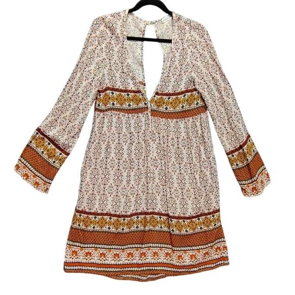 Kidsform Womens Dress Size Medium Boho Hippie Mini Gypsy Beach Cover Deep V Neck - Picture 2 of 11